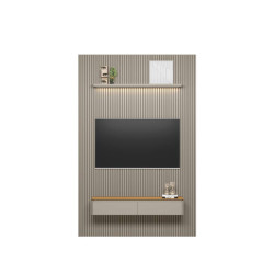 Painel Ripado Modular 1.8 + Nicho Curvo 1.4 + Prateleira Curva 1.4 - Tauari/Gris Fosco