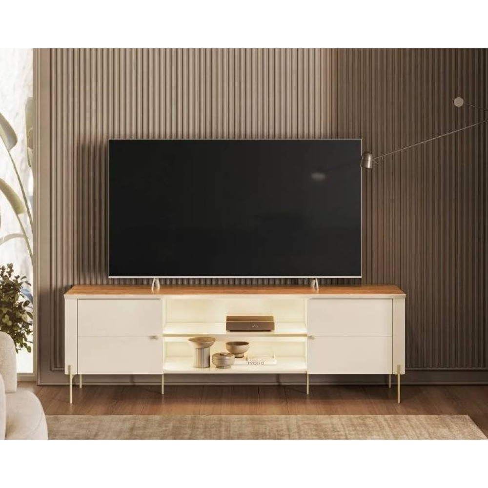 Rack Bancada Brasilia  para Tvs até 75 " - Off White/Canela
