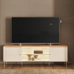 Rack Bancada Brasilia  para Tvs até 75 " - Off White/Canela