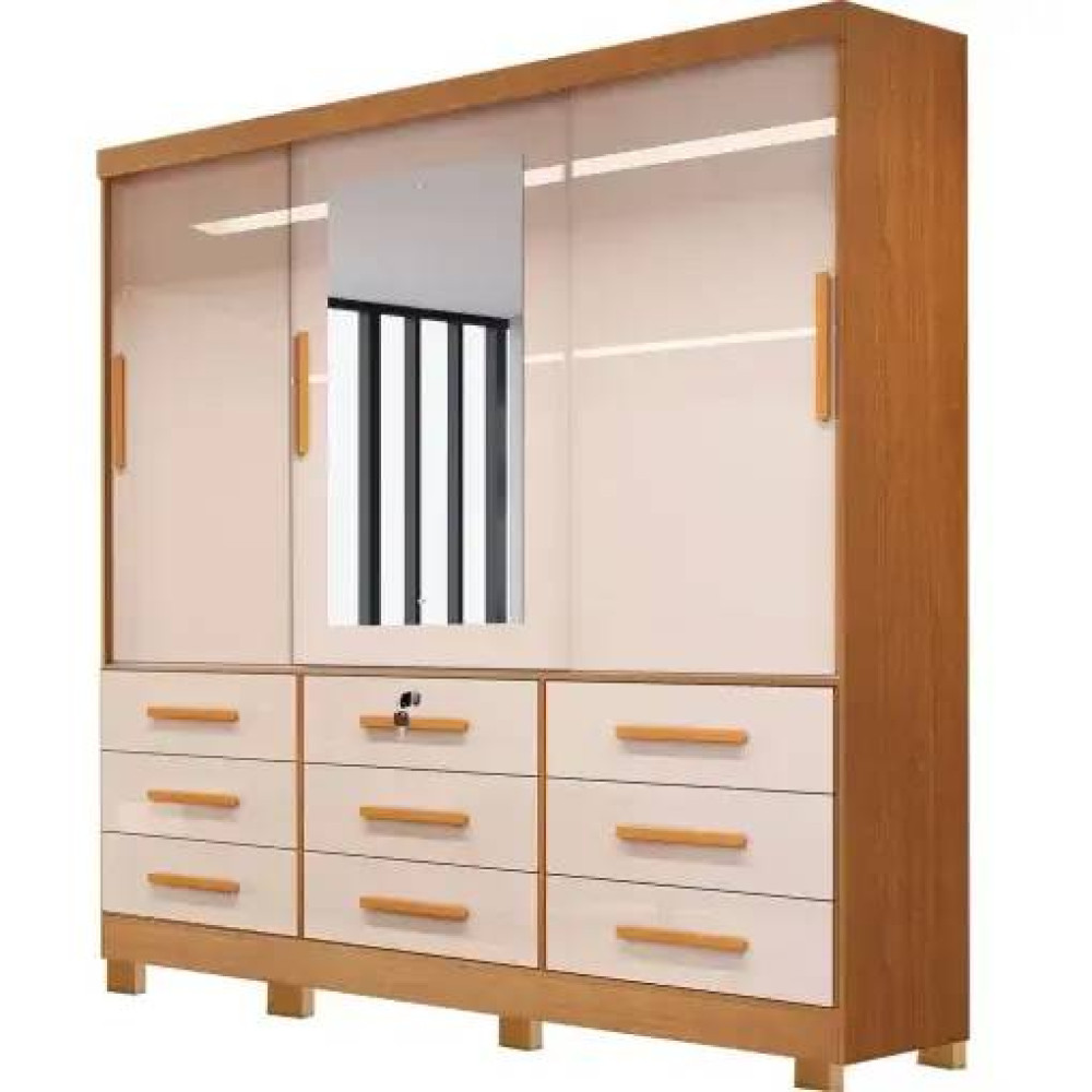 Guarda Roupa Casal Athenas Bianchi c/ 3 Portas 9 Gavetas - Nature/Off White