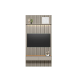 Painel Ripado Modular 1.4 + Nicho Curvo 1.4 + Prateleira Curva 1.4 - Tauari/Gris Fosco