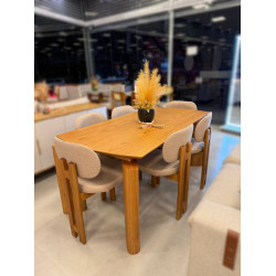 Mesa de Jantar Mavie 180x90 Tampo Madeira Laminado c/ 6 Cadeiras Mavie - Linho Palha 