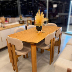 Mesa de Jantar Mavie 180x90 Tampo Madeira Laminado c/ 6 Cadeiras Mavie - Linho Palha 