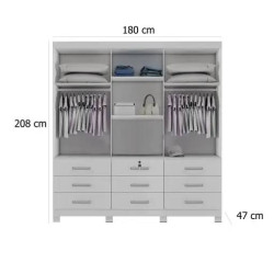 Guarda Roupa Casal Athenas Bianchi c/ 3 Portas 9 Gavetas - Branco