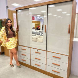 Guarda Roupa Casal Athenas Bianchi c/ 3 Portas 9 Gavetas - Nature/Off White