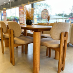 Mesa de Jantar Mavie 180x90 Tampo Madeira Laminado c/ 6 Cadeiras Mavie - Linho Palha 