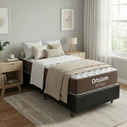 Colchão Solteiro Ortobom Fit D33 17cm -1,88x88x18 - Marrom + Base Solteiro (88x188x23) Courino - Preto