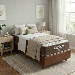 Colchão Solteiro Ortobom Fit D33 17cm -1,88x88x18 - Marrom + Base Solteiro (88x188x23) Courino - Marrom