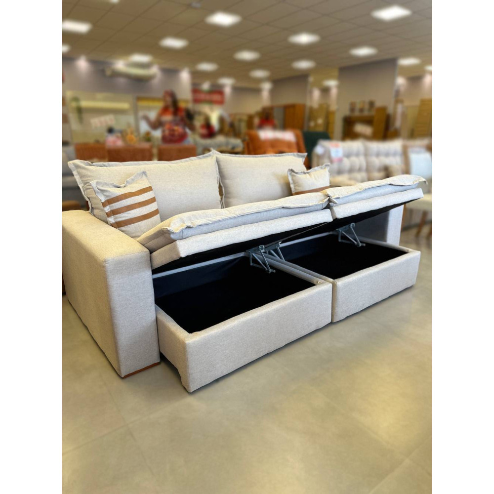 Sofá Retrátil e Reclinável C/ Baú Merli 2,31m  - Linho Bege 