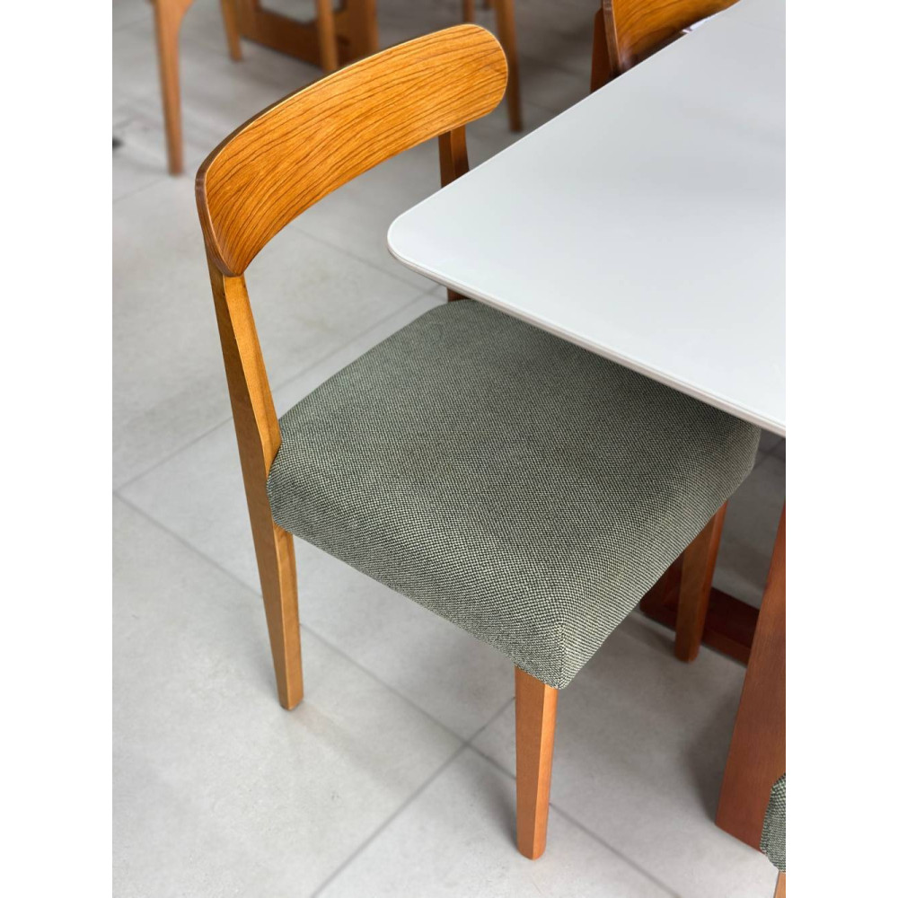 Mesa de Jantar Pedro 90x90 c/ 4 Cadeiras Maragogi Linho Verde - Mel / Off White