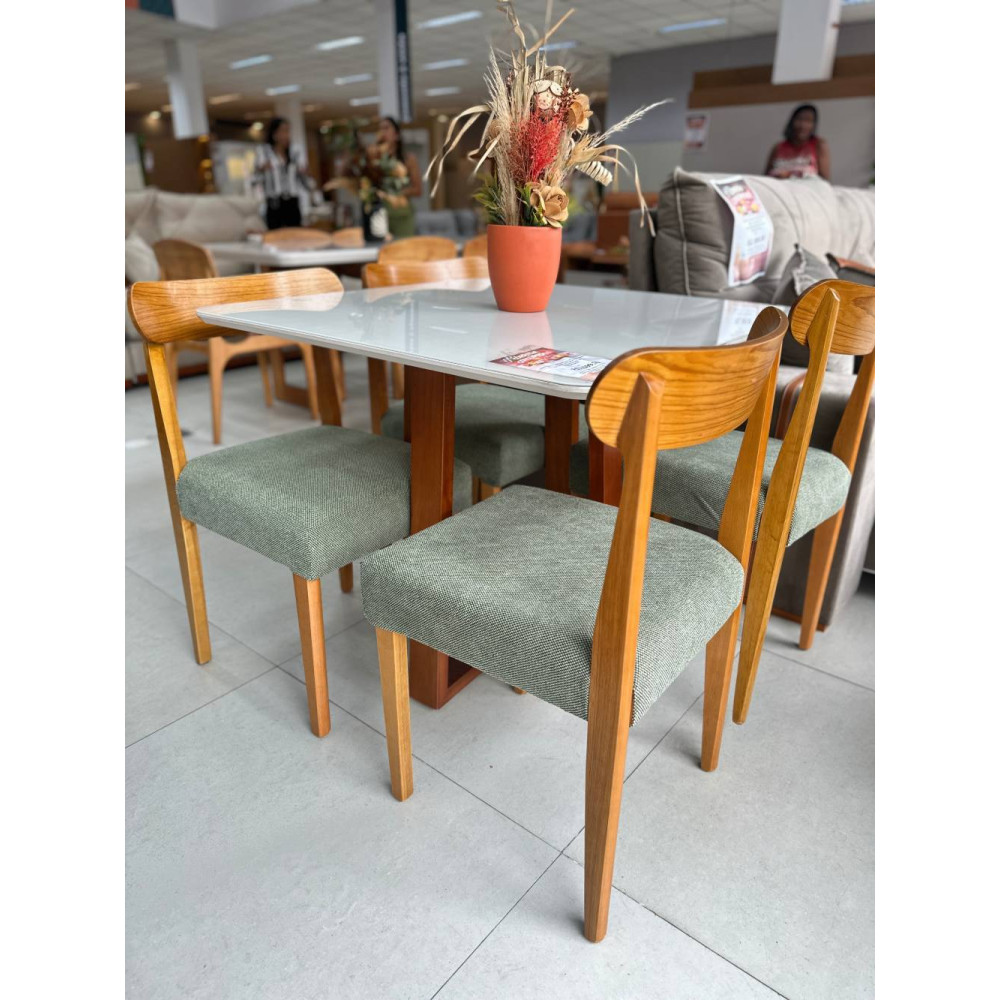 Mesa de Jantar Pedro 90x90 c/ 4 Cadeiras Maragogi Linho Verde - Mel / Off White