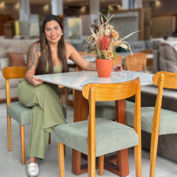 Mesa de Jantar Pedro 90x90 c/ 4 Cadeiras Maragogi Linho Verde - Mel / Off White