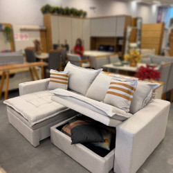 Sofá Retrátil e Reclinável C/ Baú Merli 2,31m  - Linho Bege 