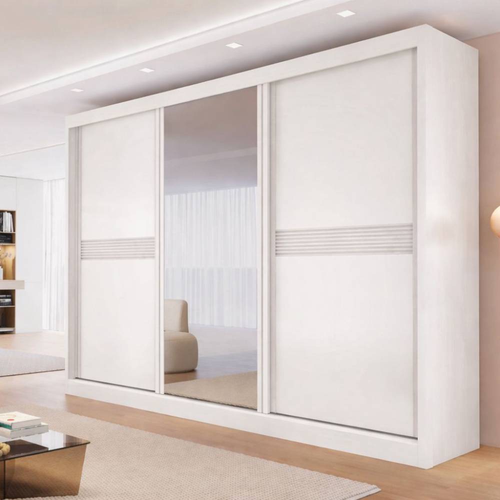 Guarda Roupa Canadá Casal c/ Espelho 3 Portas 6 Gavetas - Branco 