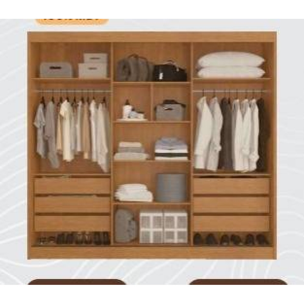 Guarda Roupa Canadá Casal c/ Espelho 3 Portas 6 Gavetas - Nature/Off White