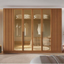 Guarda Roupa Milão Casal 4 Portas Reflecta 2 Portas Ripadas 6 Gavetas - Nature 