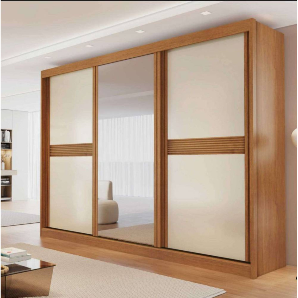 Guarda Roupa Canadá Casal c/ Espelho 3 Portas 6 Gavetas - Nature/Off White