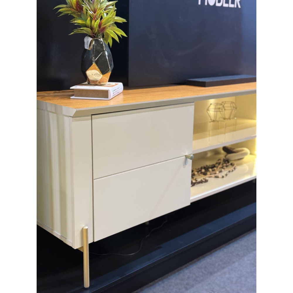 Rack Bancada Brasilia  para Tvs até 75 " - Off White/Canela