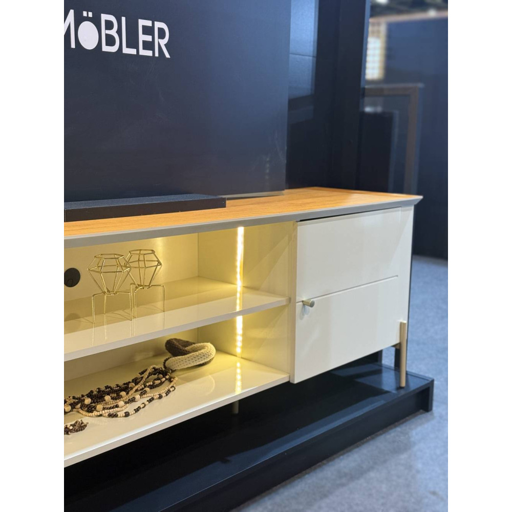 Rack Bancada Brasilia  para Tvs até 75 " - Off White/Canela