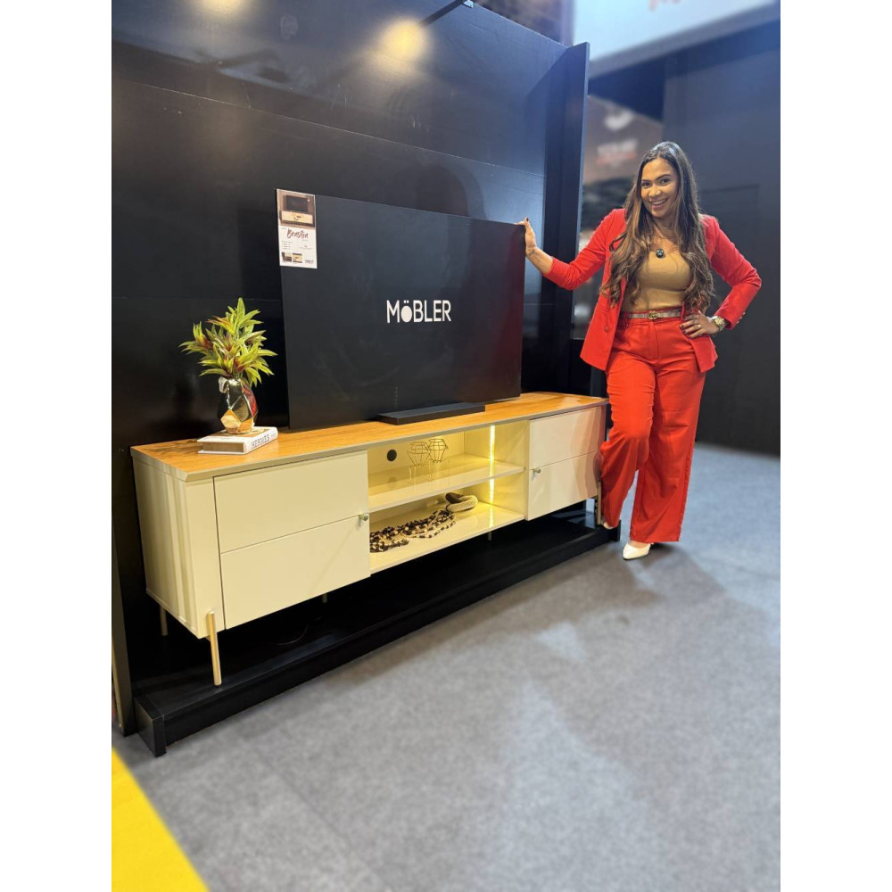 Rack Bancada Brasilia  para Tvs até 75 " - Off White/Canela