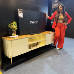 Rack Bancada Brasilia  para Tvs até 75 " - Off White/Canela