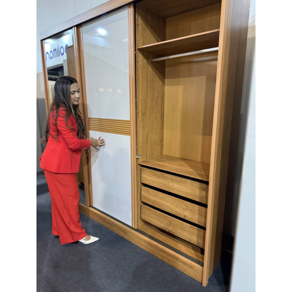 Guarda Roupa Canadá Casal c/ Espelho 3 Portas 6 Gavetas - Nature/Off White