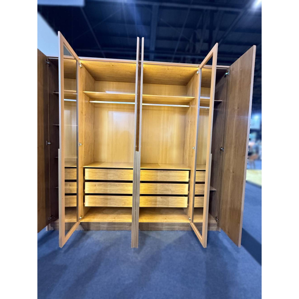 Guarda Roupa Milão Casal 4 Portas Reflecta 2 Portas Ripadas 6 Gavetas - Nature 