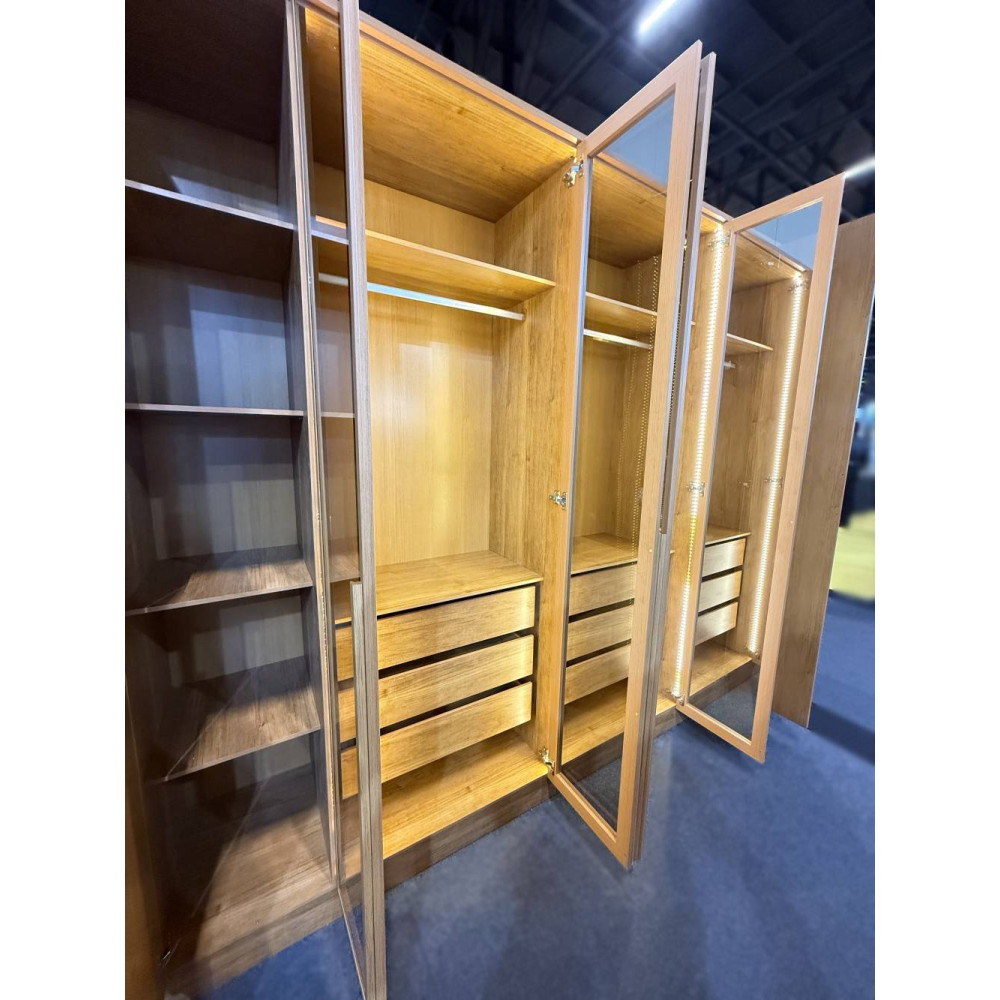 Guarda Roupa Milão Casal 4 Portas Reflecta 2 Portas Ripadas 6 Gavetas - Nature 