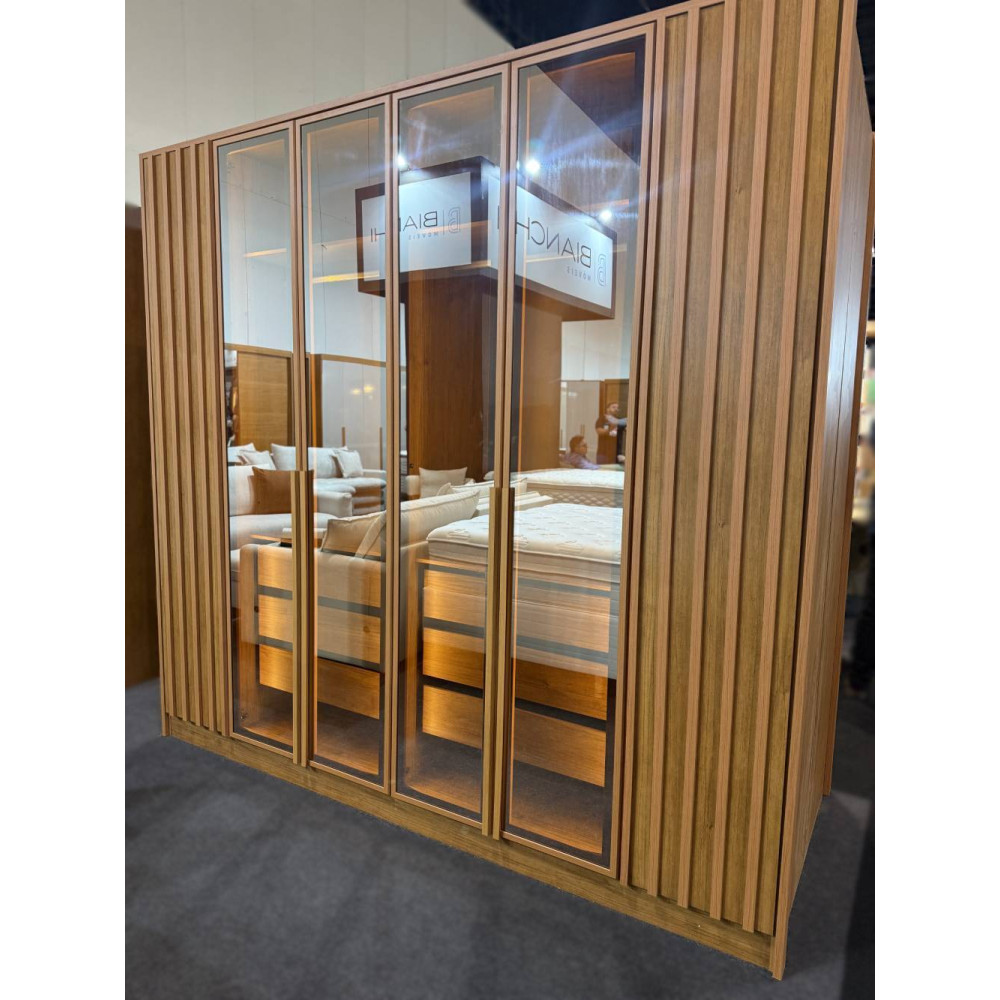 Guarda Roupa Milão Casal 4 Portas Reflecta 2 Portas Ripadas 6 Gavetas - Nature 