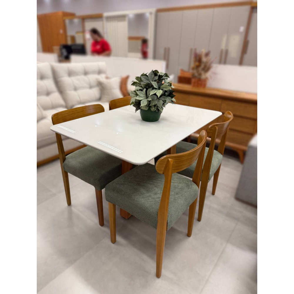 Mesa de Jantar Pedro 120x80 c/ 4 Cadeiras Maragogi Linho Verde - Mel / Off White