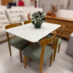 Mesa de Jantar Pedro 120x80 c/ 4 Cadeiras Maragogi Linho Verde - Mel / Off White