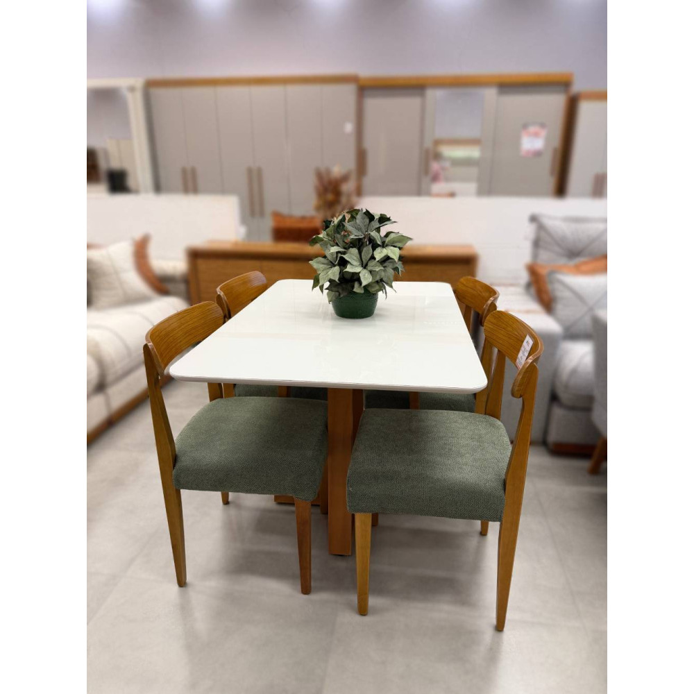 Mesa de Jantar Pedro 120x80 c/ 4 Cadeiras Maragogi Linho Verde - Mel / Off White