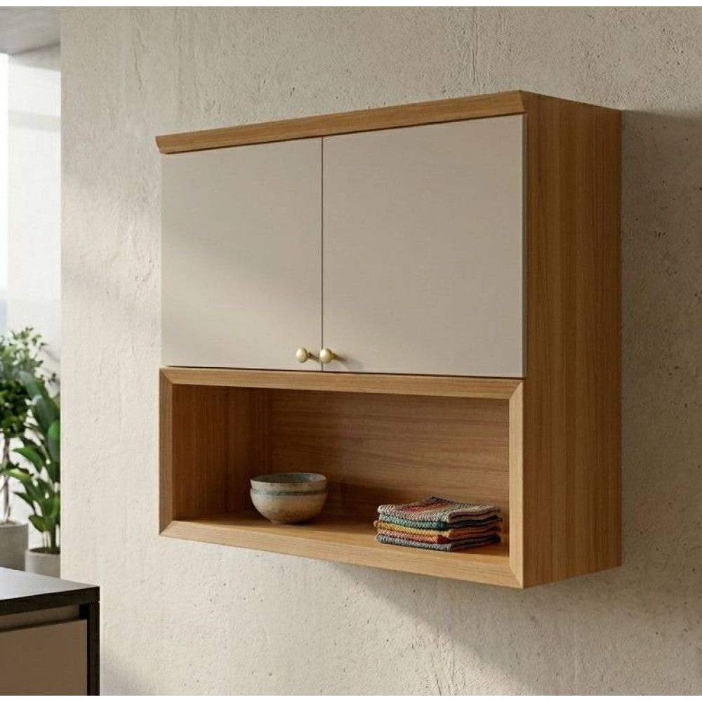 Armário Aéreo Duplo 80cm c/ 2 portas Selene - Jequitiba/Off White Fosco