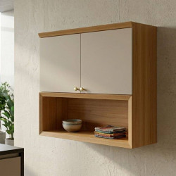 Armário Aéreo Duplo 80cm c/ 2 portas Selene - Jequitiba/Off White Fosco