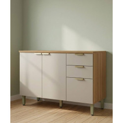 Balcão c/ Tampo c/ 2 portas e 3 Gavetas 120cm Selene - Jequitiba/Off White Fosco