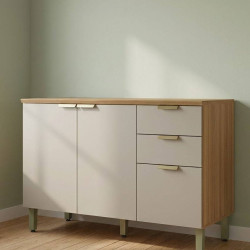 Balcão c/ Tampo c/ 2 portas e 3 Gavetas 120cm Selene - Jequitiba/Off White Fosco