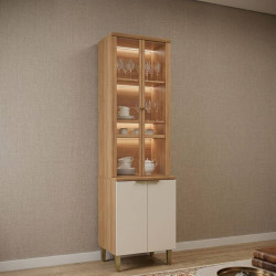 Cristaleira Selene C/ 4 Portas e C/ Led 65cm - Jequitiba/Off White Fosco