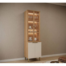 Cristaleira Selene C/ 4 Portas e C/ Led 65cm - Jequitiba/Off White Fosco