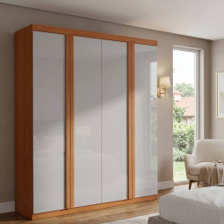 Guarda Roupa Solteiro Genebra c/ 4 Portas 2 Gavetas - Naturale/Off White