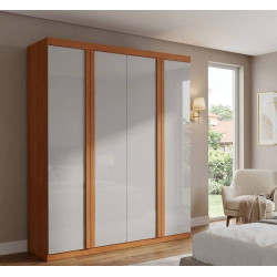 Guarda Roupa Solteiro Genebra c/ 4 Portas 2 Gavetas - Naturale/Off White