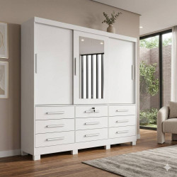 Guarda Roupa Casal Athenas Bianchi c/ 3 Portas 9 Gavetas - Branco