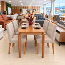 Mesa de Jantar Alegra Canto Copo 1,20 X 0,80 C/ 4 Cadeiras Julia - Veludo Bege