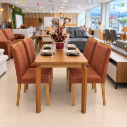 Mesa de Jantar Alegra Canto Copo 1,20 X 0,80 C/ 4 Cadeiras Julia - Veludo Terracota