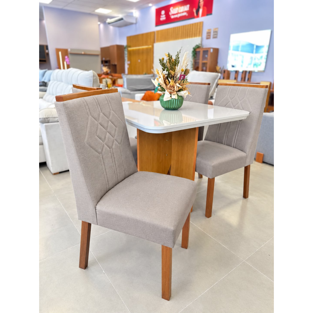 Mesa de Jantar Nevada 90x90cm Tampo Off White com 4 cadeiras Nevada - Linho Bege