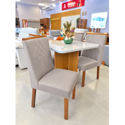 Mesa de Jantar Nevada 90x90cm Tampo Off White com 4 cadeiras Nevada - Linho Bege