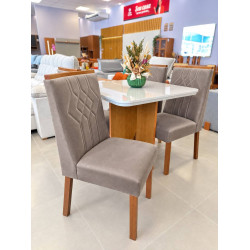 Mesa de Jantar Nevada 90x90cm Tampo Off White com 4 cadeiras Nevada - Veludo bege