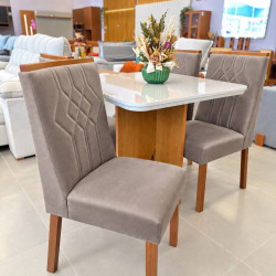 Mesa de Jantar Nevada 90x90cm Tampo Off White com 4 cadeiras Nevada - Veludo bege