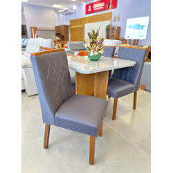 Mesa de Jantar Nevada 90x90cm Tampo Off White com 4 cadeiras Nevada - Linho Cinza