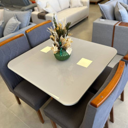 Mesa de Jantar Nevada 90x90cm Tampo Off White com 4 cadeiras Nevada - Linho Cinza