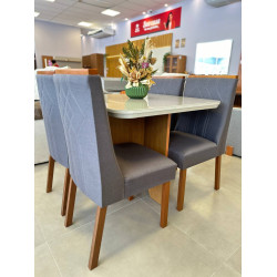 Mesa de Jantar Nevada 90x90cm Tampo Off White com 4 cadeiras Nevada - Linho Cinza